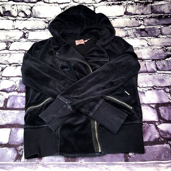 Juicy Couture juniors womens black velvet foldover breast hoodie - Picture 3 of 4